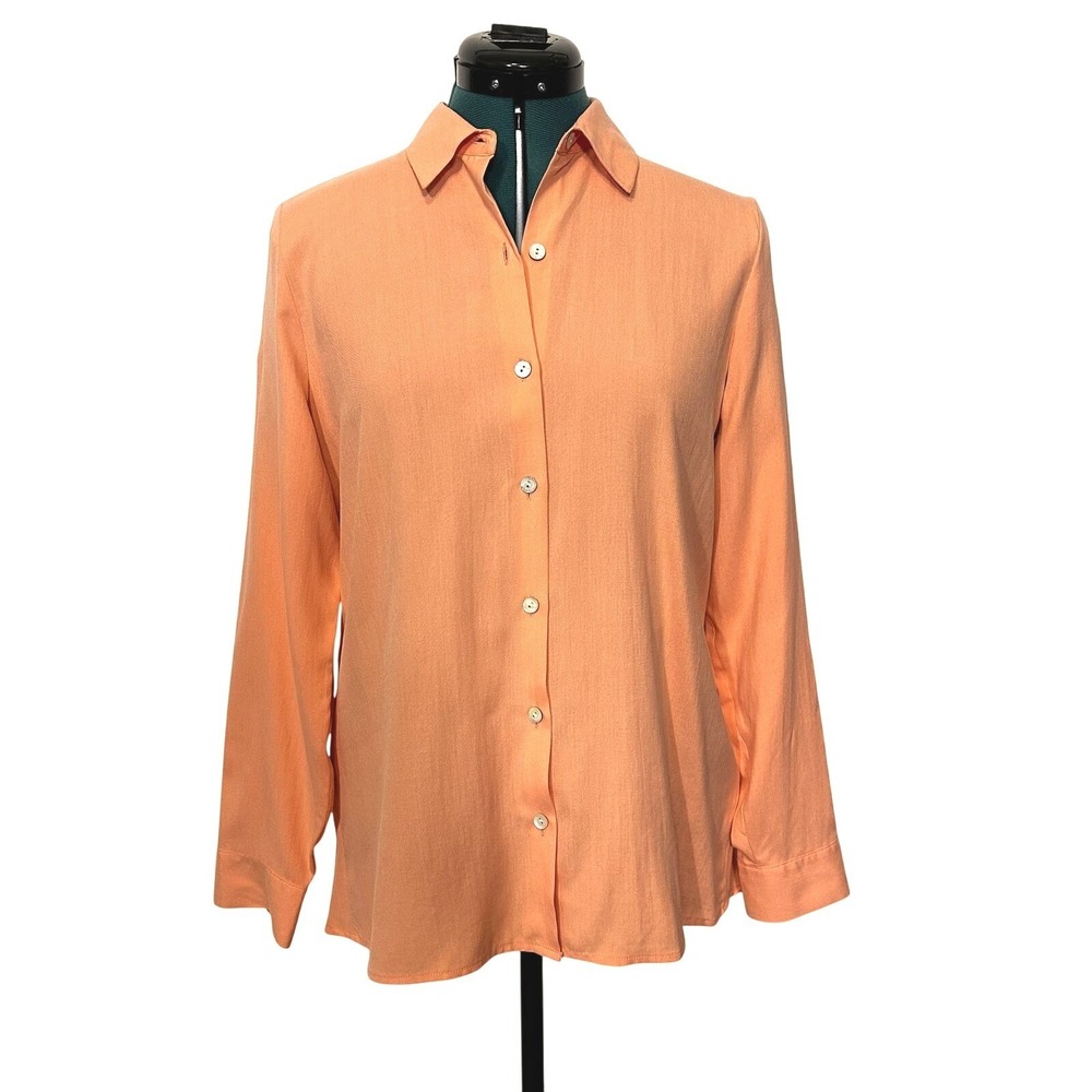 J. Jill Shirt‎ Womens XS Peach Orange 100% Silk Button Front Long Sleeve Blouse